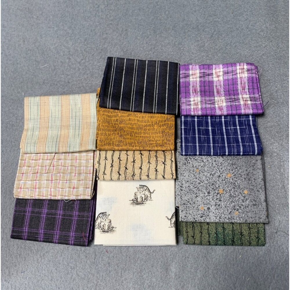 Assorted Cotton Quilting Fabric Bundle 9"x11" Pieces With Stripes Plaids Prints